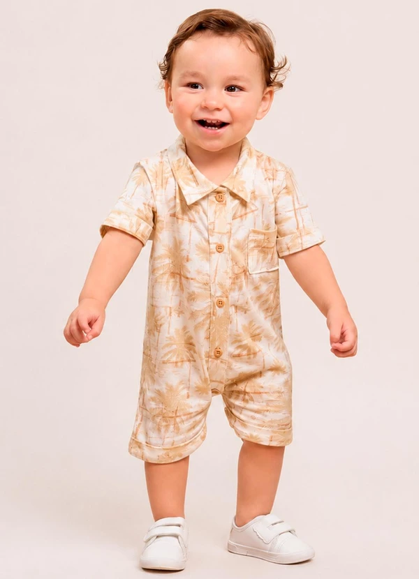 Vida Costeira - Macacão Bebê Masculino Coqueiros Terra