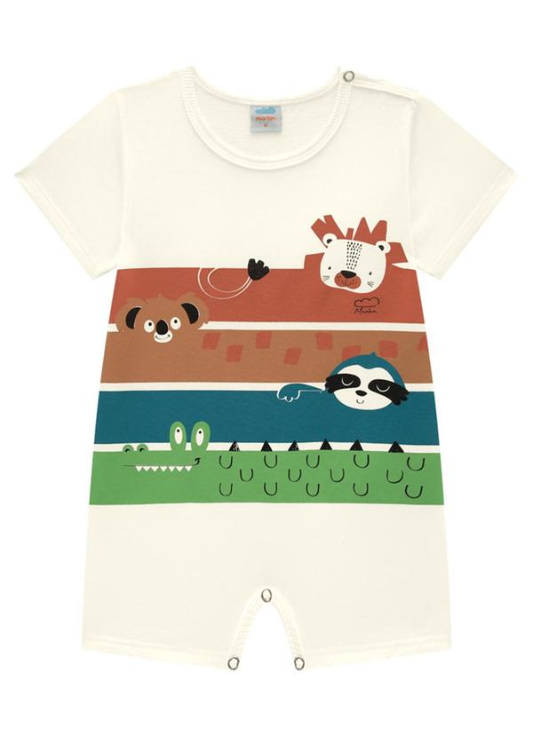 Marlan - Macacão Bebê Menino em Meia Malha Penteada Bege