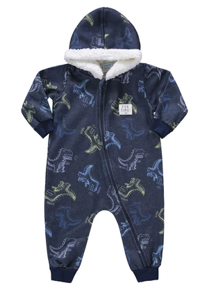 Marlan - Macacão Bebê Menino Moletom Dino Baby Azul - MARLAN