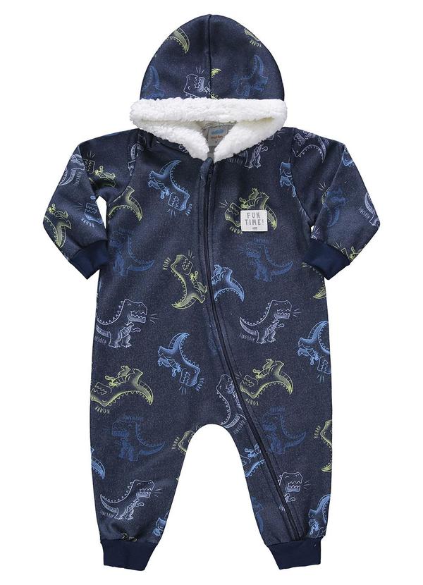 Marlan - Macacão Bebê Menino Moletom Dino Baby Azul