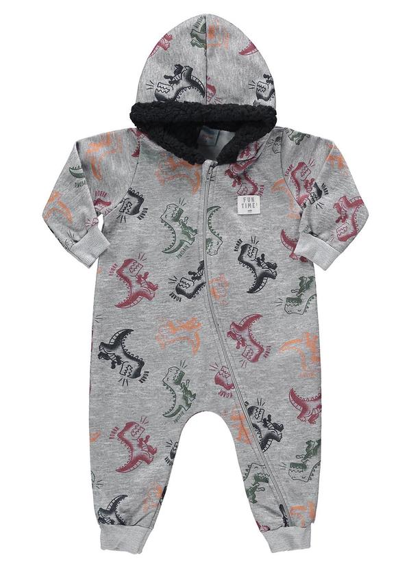 Marlan - Macacão Bebê Menino Moletom Dino Baby Cinza