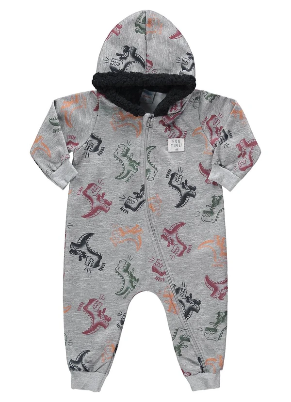 Marlan - Macacão Bebê Menino Moletom Dino Baby Cinza