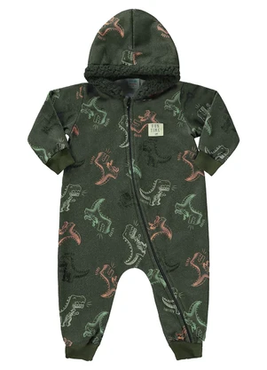 Marlan - Macacão Bebê Menino Moletom Dino Baby Verde - MARLAN