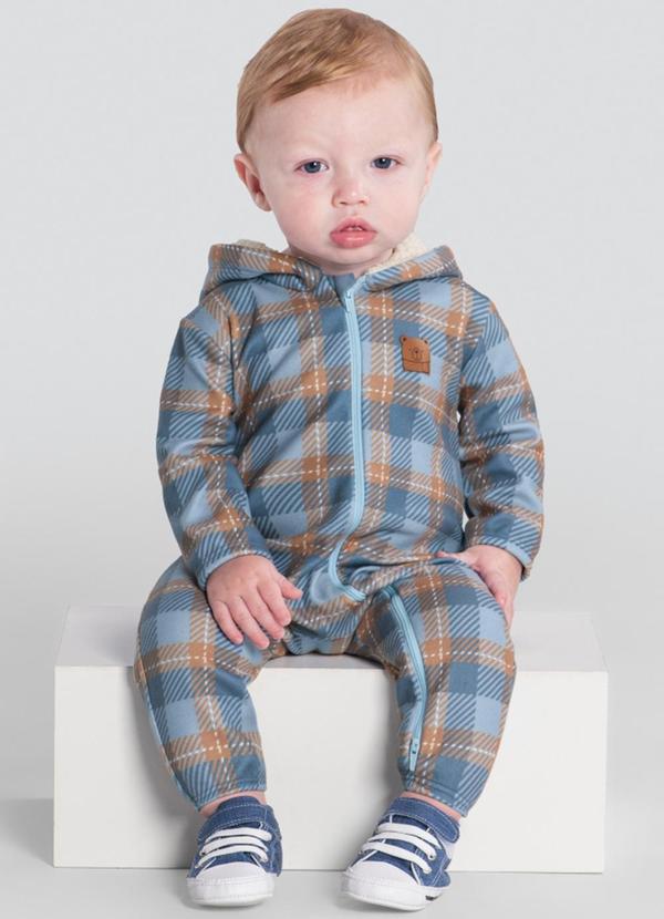 Brandili Baby - Macacão Bebê Menino Quadriculado Azul