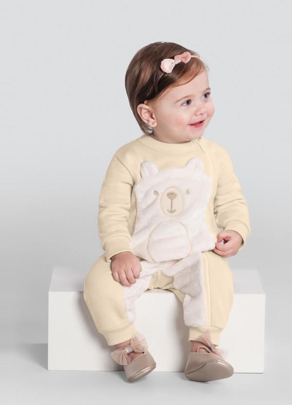 Brandili Baby - Macacão Bebê Menino Ursinho Bege