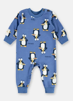 Up Baby - Macacão Bebê Moletom Penguin Azul - UP BABY