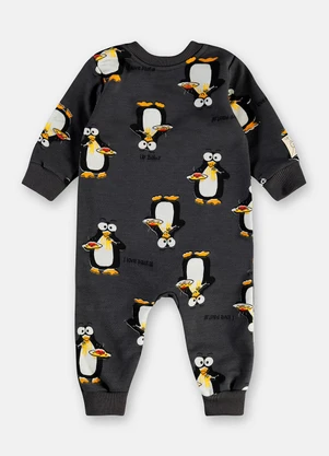 Up Baby - Macacão Bebê Moletom Penguin Cinza - UP BABY