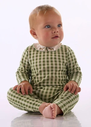 Up Baby - Macacão Bebê Suedine Xadrez Estampado - UP BABY