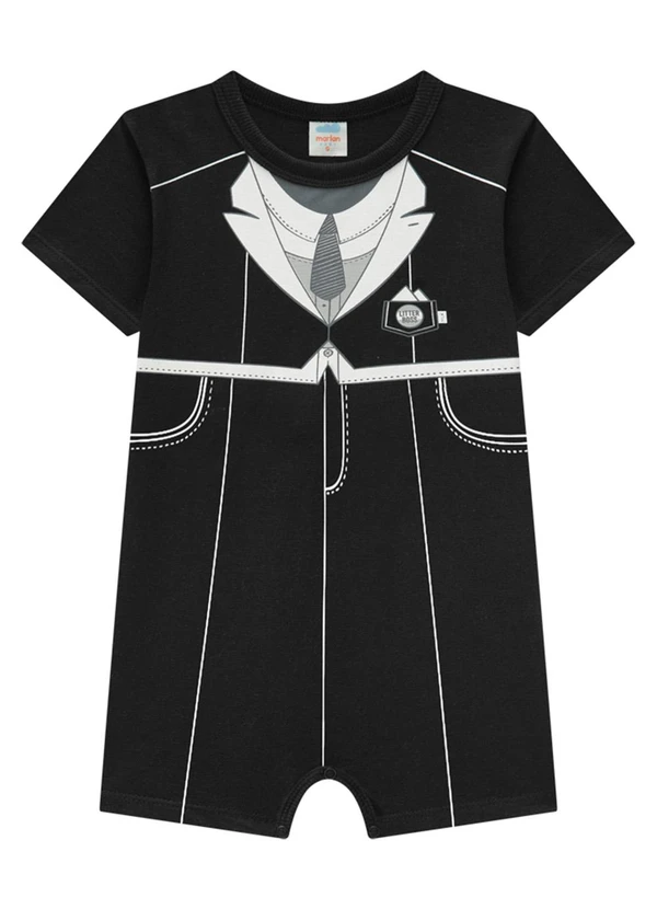 Marlan - Macacão Bebê Terninho Meia Malha Penteada Preto 2