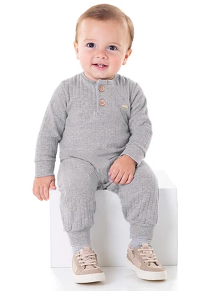 Marlan - Macacão Bebê Unissex Canelado Maxi Baby Cinza - MARLAN