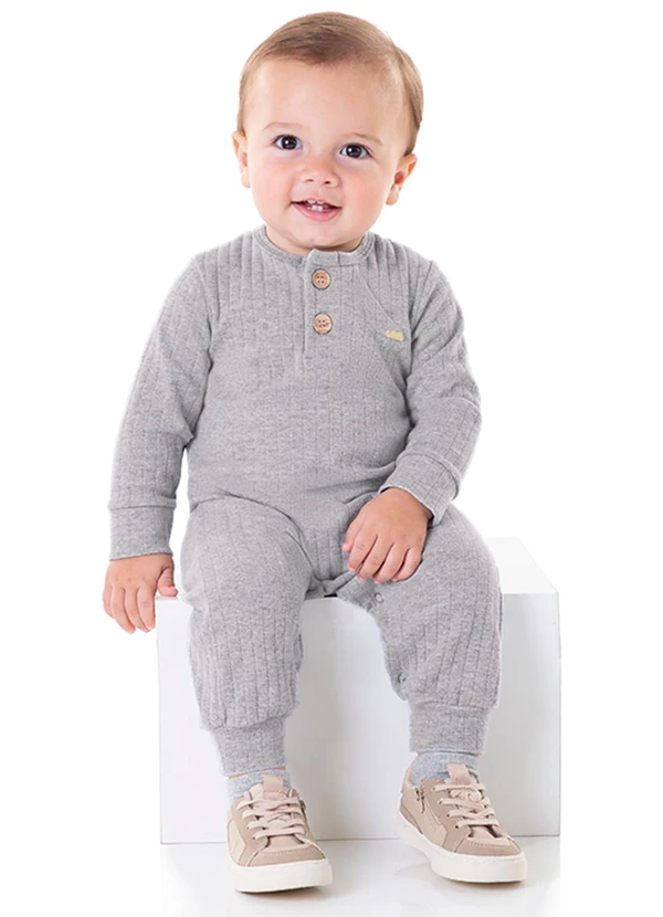 Marlan - Macacão Bebê Unissex Canelado Maxi Baby Cinza 1