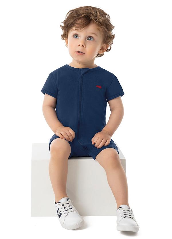 Marlan - Macacão Bebê Unissex em Meia Malha Penteada Azul