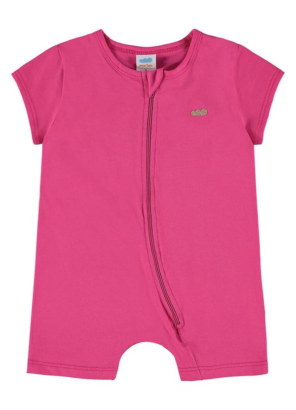 Marlan - Macacão Bebê Unissex em Meia Malha Penteada Rosa