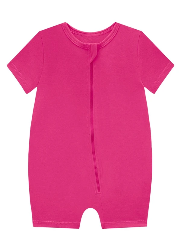 Marlan - Macacão Bebê Unissex em Meia Malha Penteada Rosa