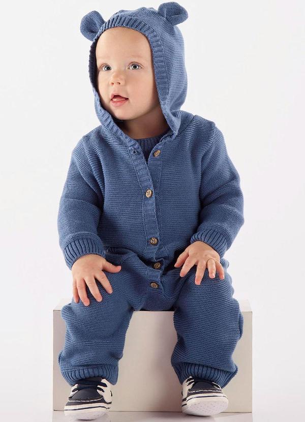 Up Baby - Macacão Bebê Unissex em Tricot Azul