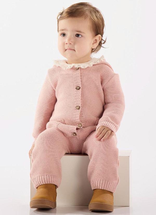 Up Baby - Macacão Bebê Unissex em Tricot Rosa