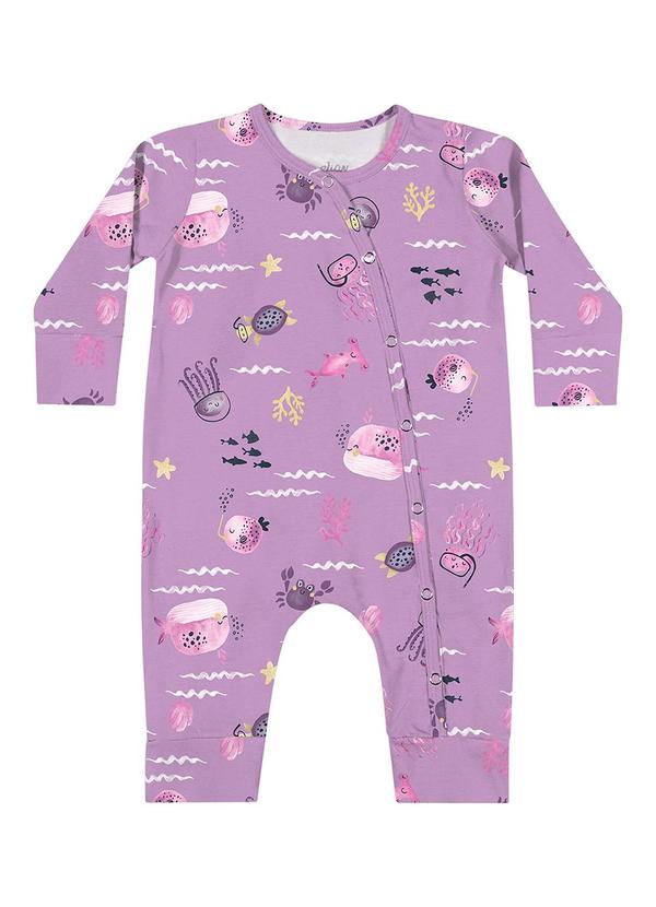 Elian - Macacão Bebê Unissex Estampado Elian Roxo