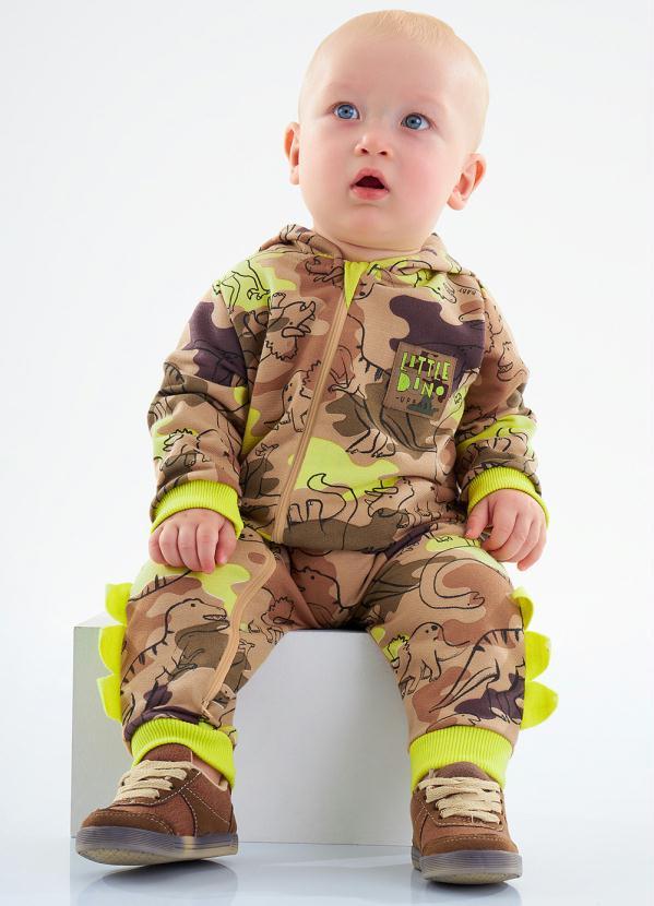 Up Baby - Macacão Dinossauro Bebê Menino Marrom