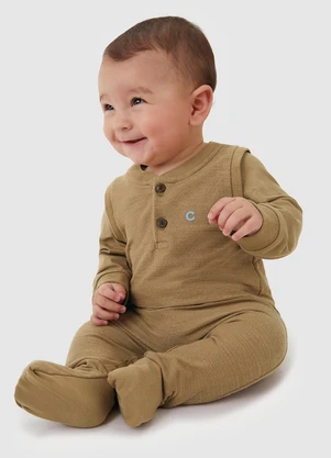 Carinhoso - Macacão em Moletinho Menino Cáqui - CARINHOSO