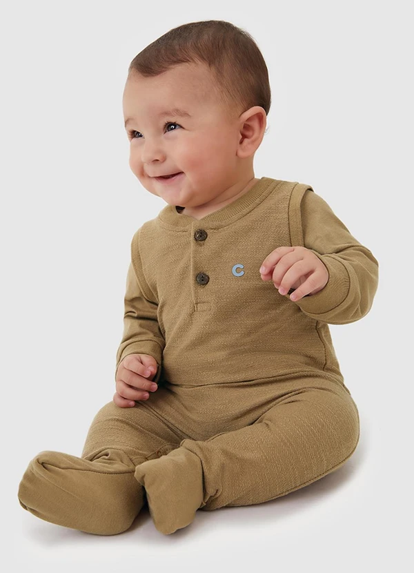 Carinhoso - Macacão em Moletinho Menino Cáqui 1