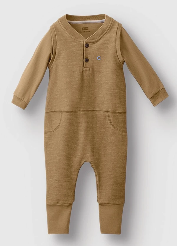 Carinhoso - Macacão em Moletinho Menino Cáqui 2