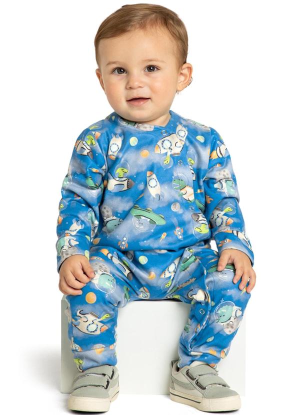 Marlan - Macacão em Moletinho Thermo Soft Dino Azul