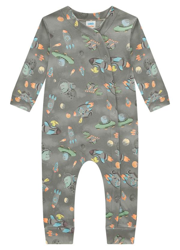 Marlan - Macacão em Moletinho Thermo Soft Dino Cinza