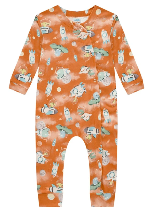 Marlan - Macacão em Moletinho Thermo Soft Dino Marrom