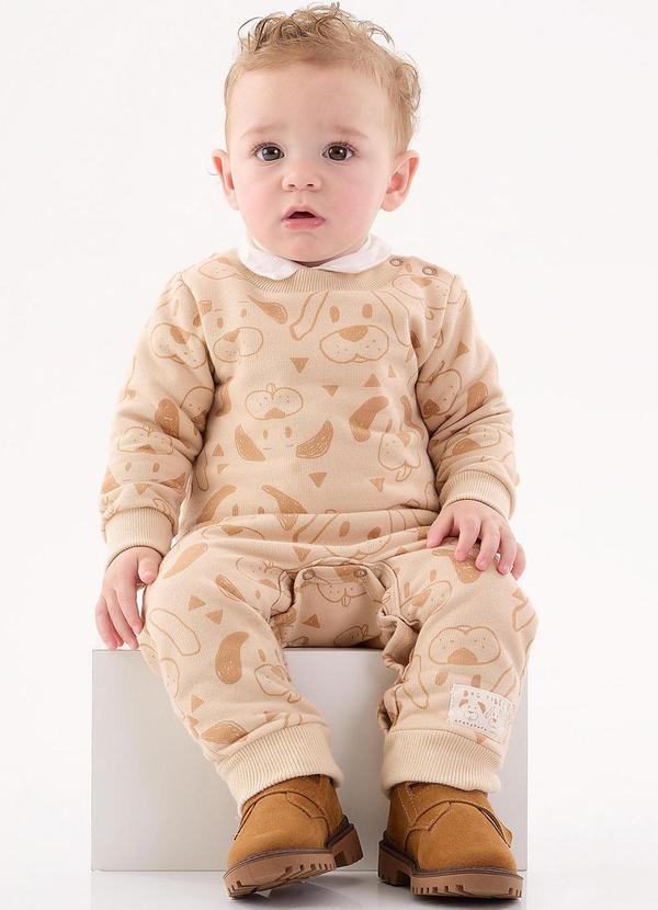 Up Baby - Macacão em Moletom Bebê Menino Bege