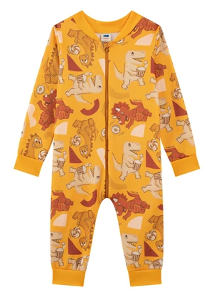 Marlan - Macacão em Moletom Felpado Dinos Gulosos Amarelo - MARLAN