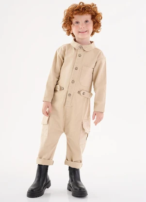 Up Baby - Macacão em Sarja Infantil para Menino Bege - UP BABY