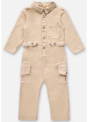 Up Baby - Macacão em Sarja Infantil para Menino Bege - UP BABY