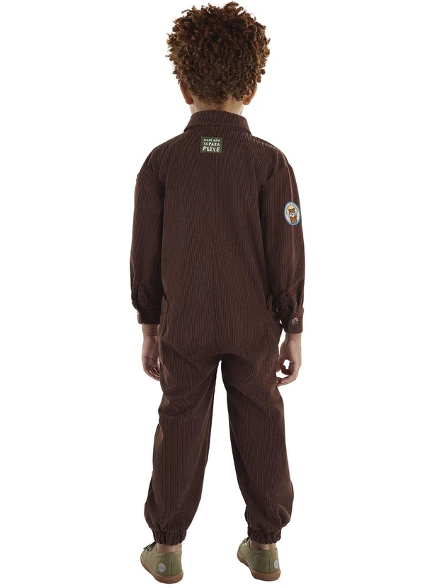 Três e Já - Macacão em Veludo Cotelê Marrom 2