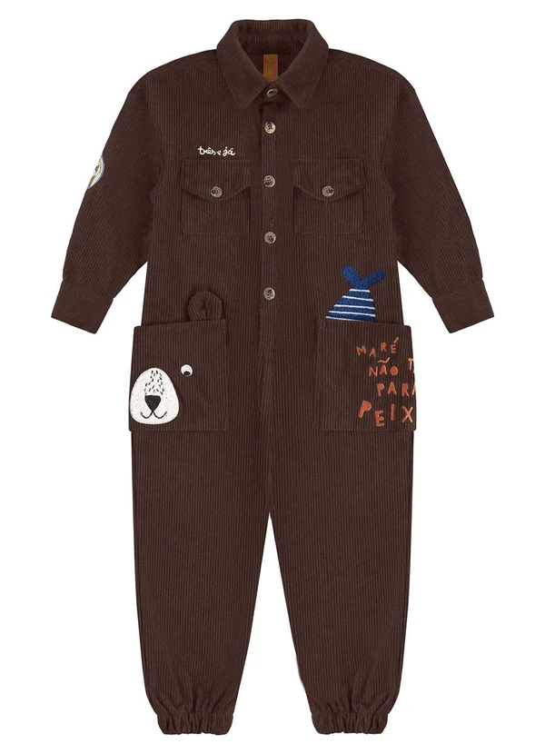 Três e Já - Macacão em Veludo Cotelê Marrom 3