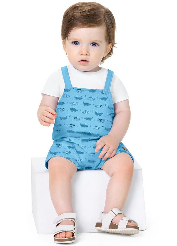 Alenice - Macacão Estampa Jacarés Menino Branco