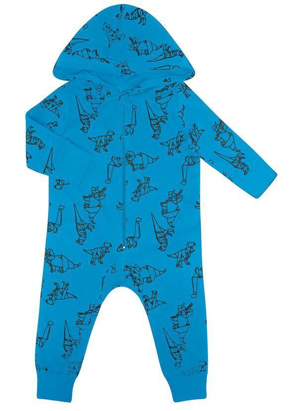 Rovi Kids - Macacão Infantil com Capuz Dino Azul