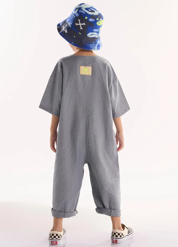 Três e Já - Macacão Infantil em Viscolinho Cinza 2