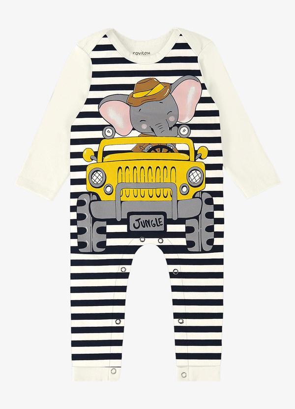 Rovi Kids - Macacão Infantil Masculino Listrado Bege