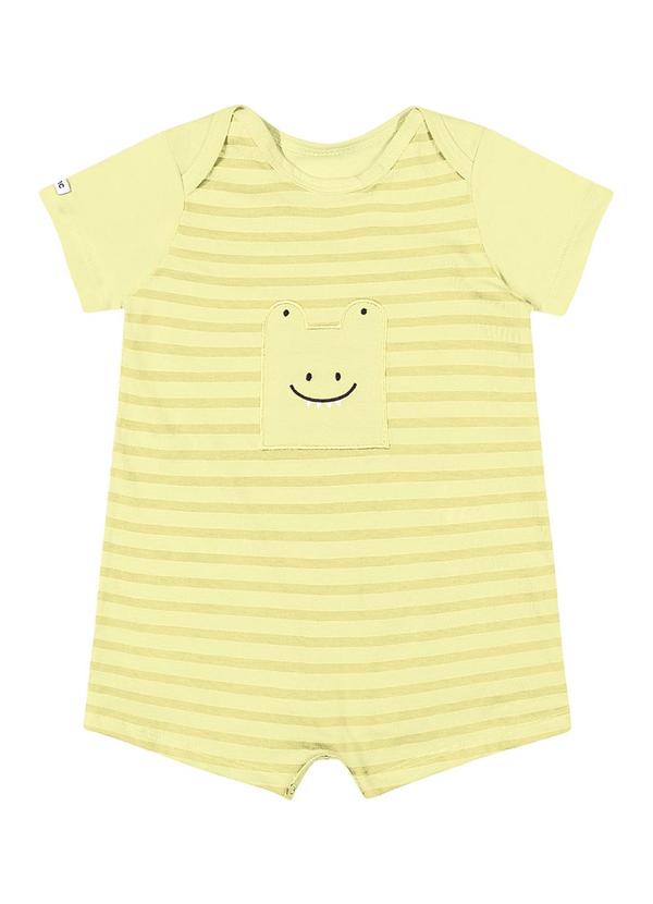 Alenice - Macacão Listrado com Bolso Menino Amarelo