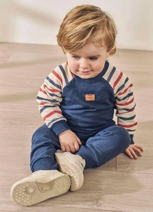 Abrange - Macacão Longo Bebê Menino Listrado Azul - ABRANGE