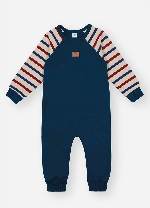 Abrange - Macacão Longo Bebê Menino Listrado Azul 2