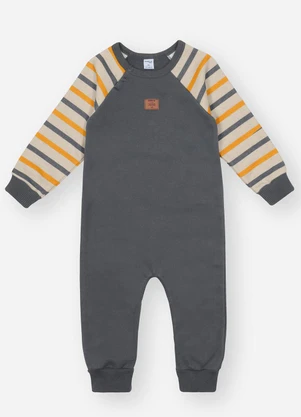 Abrange - Macacão Longo Bebê Menino Listrado Cinza - ABRANGE