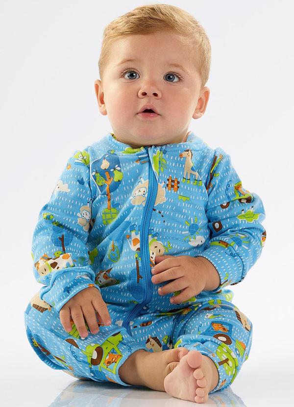 Up Baby - Macacão para Bebê Menino em Suedine Azul