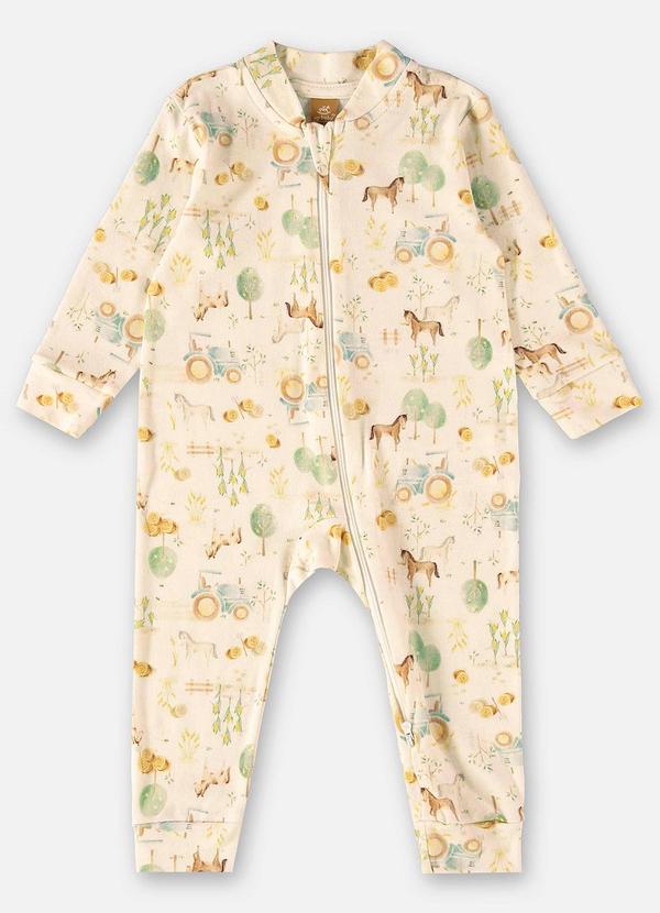 Up Baby - Macacão para Bebê Menino em Suedine Bege