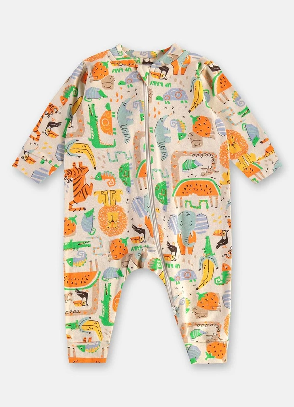 Up Baby - Macacão para Bebê Menino em Suedine Bege 1