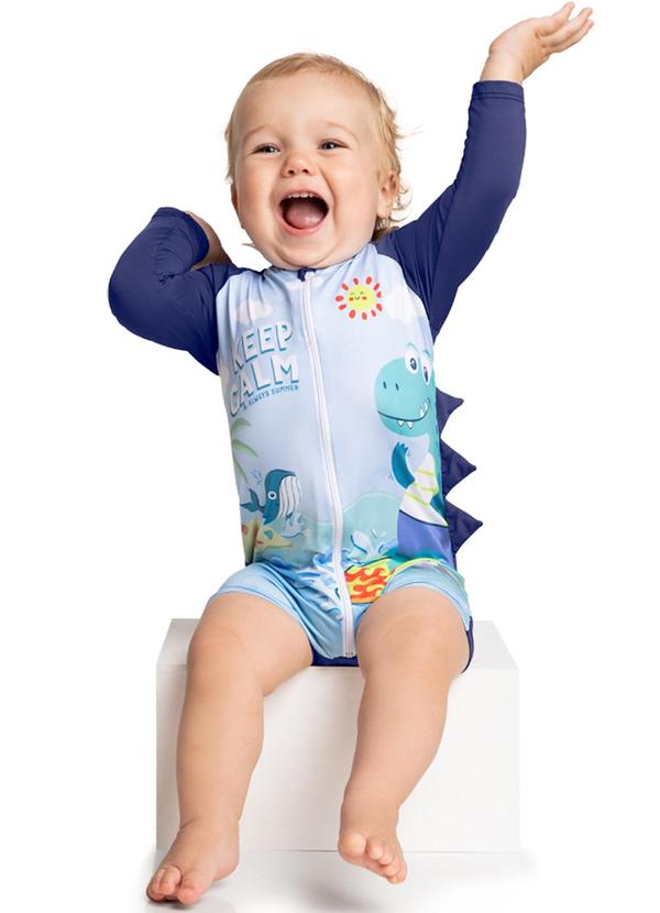Marlan - Macacão Praia Bebê Dino Proteção Uv50+ Azul