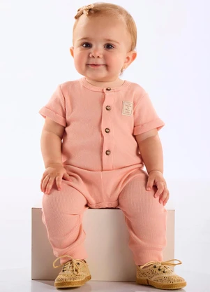 Up Baby - Macacão Ribana Unissex Bebê Rosa - UP BABY