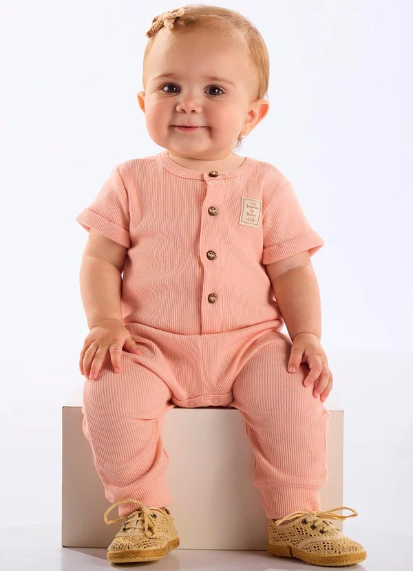 Up Baby - Macacão Ribana Unissex Bebê Rosa