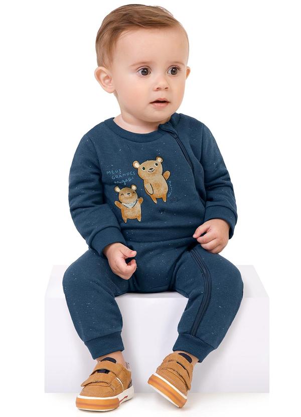 Malwee Kids - Macacão Ursinhos em MoletomAzul