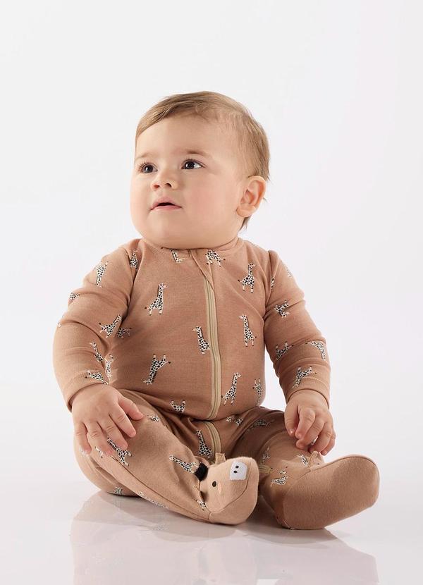 Up Baby - Macacão Zebra para Bebê Menino Marrom